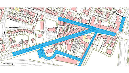 Kaartje gebied blauwe zone Het oude dorp in De Bilt